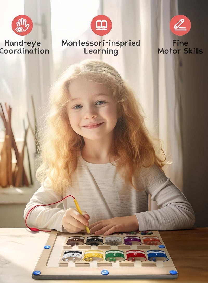 Wooden Magnetic Maze for Toddler, Magnetic Color and Number Maze, Montessori Wooden Color Matching Learning Counting Puzzle Board, Counting Matching Activities Fine Motor Skills Toys for Kids,23cm*16cm - Image 5