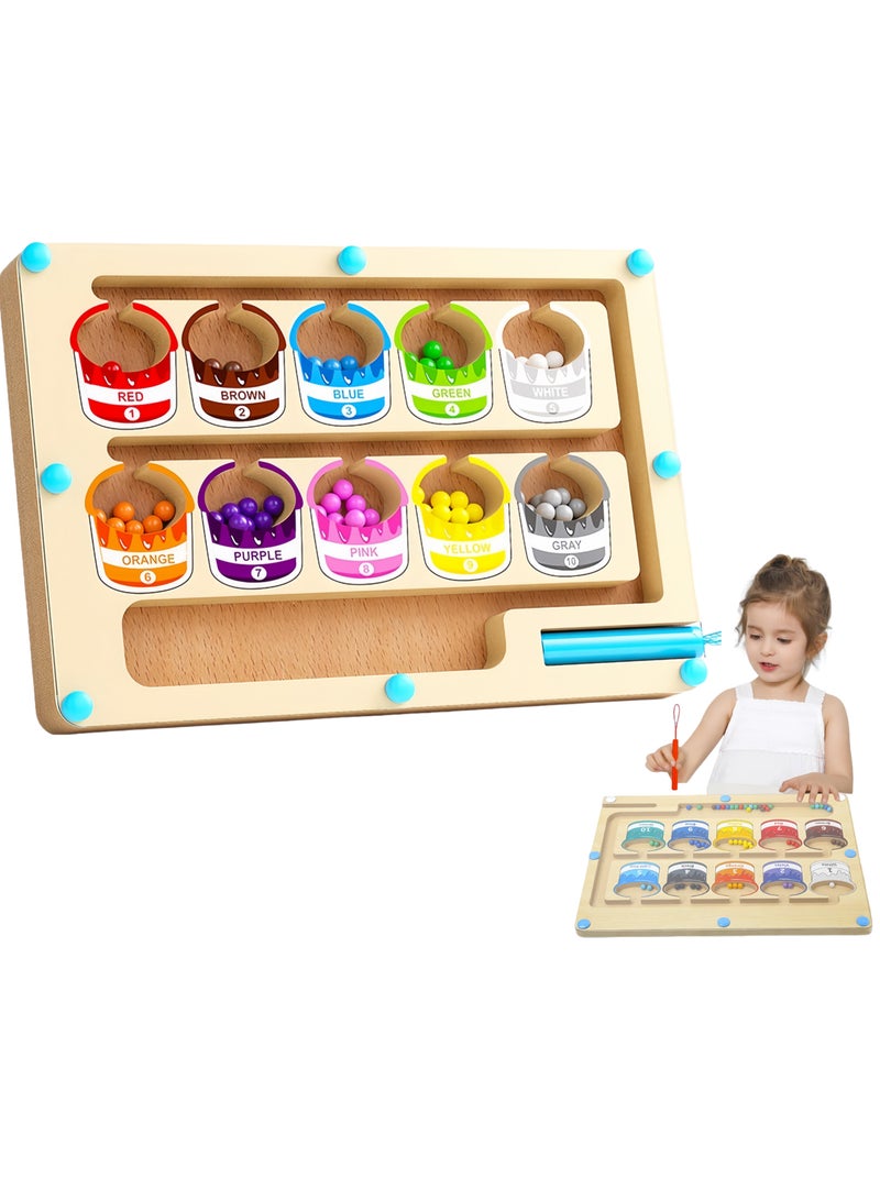 Wooden Magnetic Maze for Toddler, Magnetic Color and Number Maze, Montessori Wooden Color Matching Learning Counting Puzzle Board, Counting Matching Activities Fine Motor Skills Toys for Kids,23cm*16cm - Image 1