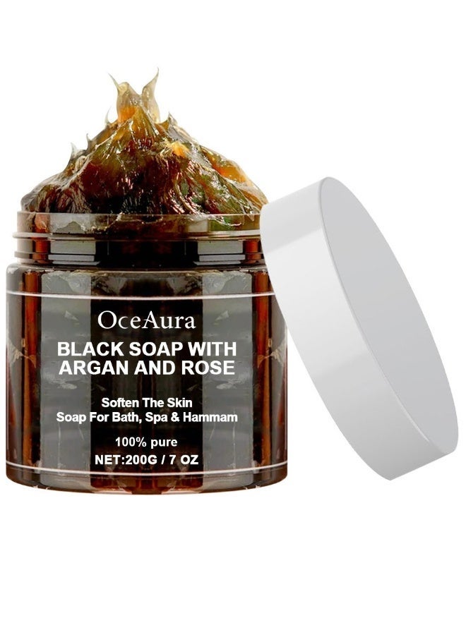 OceAura Zawina Morocco Black Beldi Soap, Black Soap with Argan and Rose, Zawina Morocco Body Scrub, Body Exfoliator Scrub, Moroccan Black Soap with Organic Argan, Beldi Soap, Black Moroccan Soap - Image 1