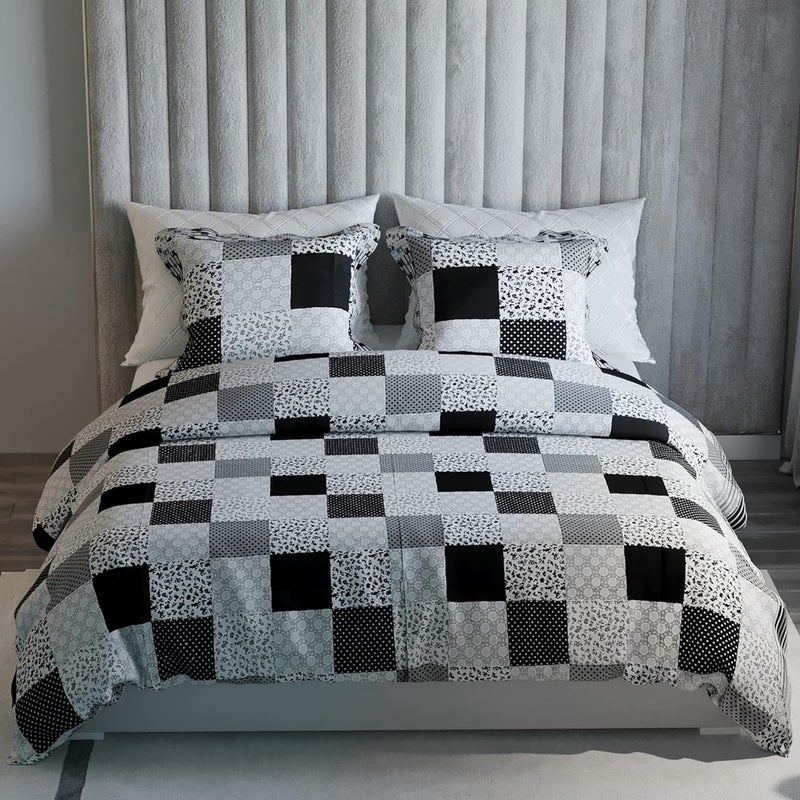 LABHAM Retro 180TC Pure Cotton Super Soft Breathable Printed King Size Double Bed90 x 100 with 2 Pillow Covers Black White Grey RTDB04 - Image 2