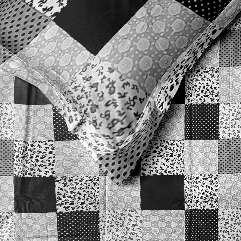LABHAM Retro 180TC Pure Cotton Super Soft Breathable Printed King Size Double Bed90 x 100 with 2 Pillow Covers Black White Grey RTDB04 - Image 3