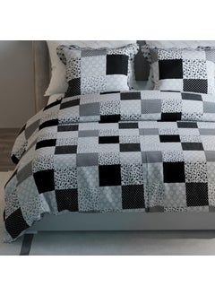 LABHAM LABHAM Retro 180TC Pure Cotton Super Soft Breathable Printed King Size Double Bed90 x 100 with 2 Pillow Covers Black White Grey RTDB04  - Image 1