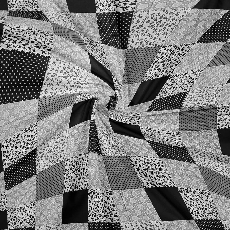 LABHAM Retro 180TC Pure Cotton Super Soft Breathable Printed King Size Double Bed90 x 100 with 2 Pillow Covers Black White Grey RTDB04 - Image 4
