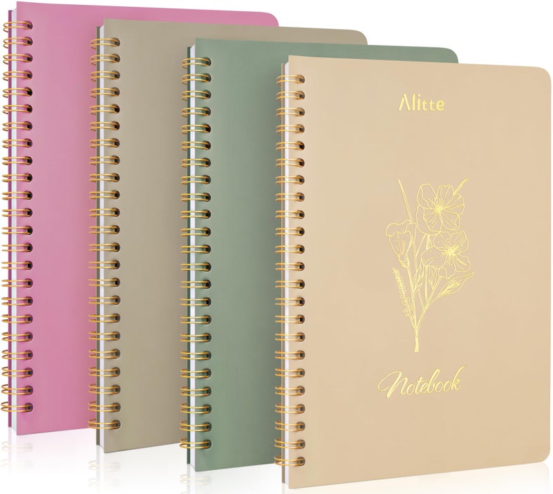 Alitte Aesthetic Spiral Notebook Set of 4 - Cute Notebook/Journal for Women - 100 Pages, Large Inner Pocket - College Ruled 8x6 - Lined Journal Notebooks for Work, Office, School - Image 1