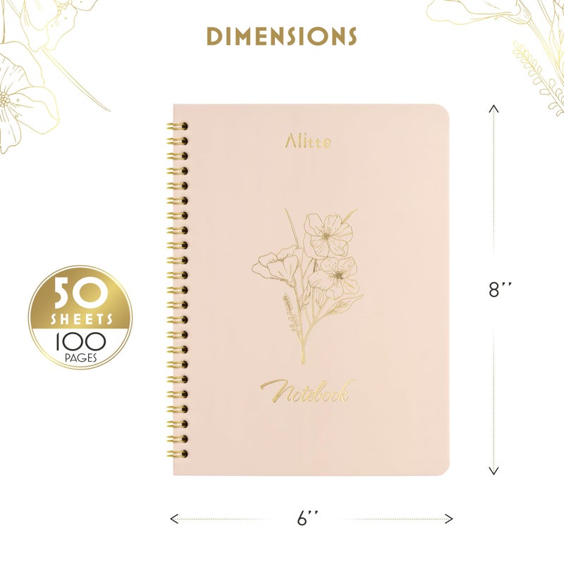 Alitte Aesthetic Spiral Notebook Set of 4 - Cute Notebook/Journal for Women - 100 Pages, Large Inner Pocket - College Ruled 8x6 - Lined Journal Notebooks for Work, Office, School - Image 3