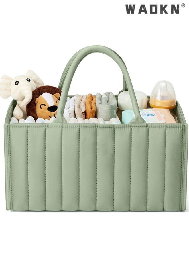 WAOKN Baby Diaper Caddy Basket , Stylish Baby Diaper Caddy Organizer , Storage Basket for Diapers , Baby Gift Registry for Newborn Baby Shower List and Baby Must Haves Essentials , 38*25*18cm , green 