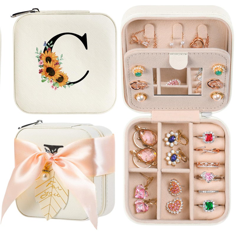 AYGXU teen girl gifts trendy stuff,Bridesmaid Gifts for Wedding Day,Bridesmaid Proposal Gifts,Bridesmaid Gifts for Women,Wedding Travel Essentials Small Jewelry Box,Initial C white - Image 1