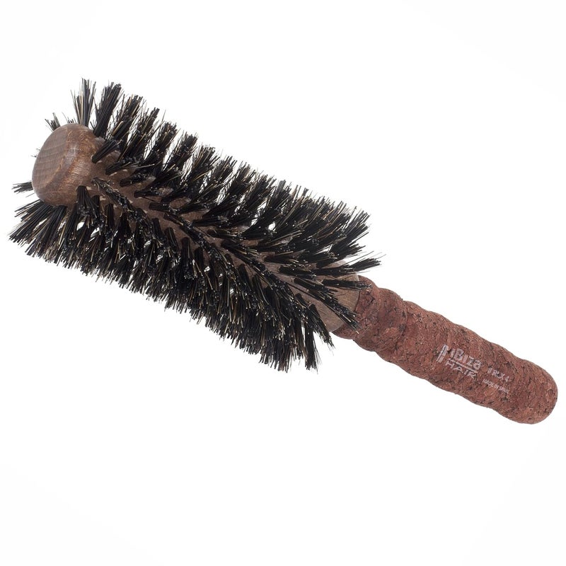 Ibiza Hair Boar Bristle Concave Barrel Brush (RLX Series) | Reinforced Swirled Bristles & Cork Handle | Contours to the Head Shape | Adds Shine | Ideal for All Hair Types | Heat Resistant