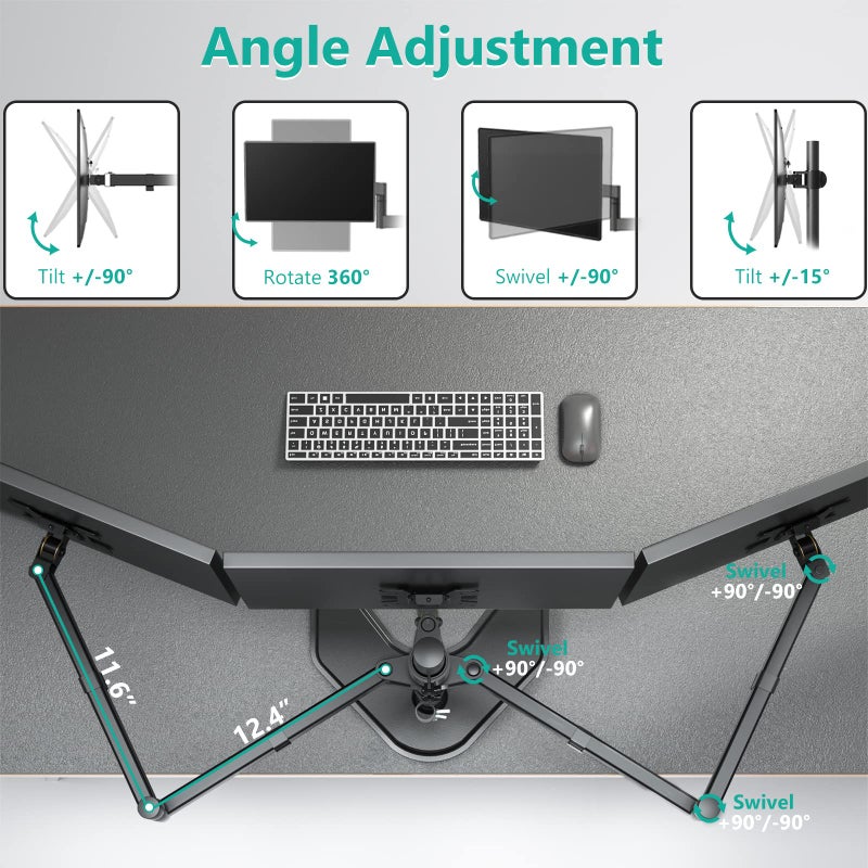 WALI Triple Monitor Stand, Free Standing Three LCD Monitor Fully Adjustable Desk Mount Fits 3 Screens up to 27 inch, 22 lbs Weight Capacity per Arm (MF003), Black - Image 5