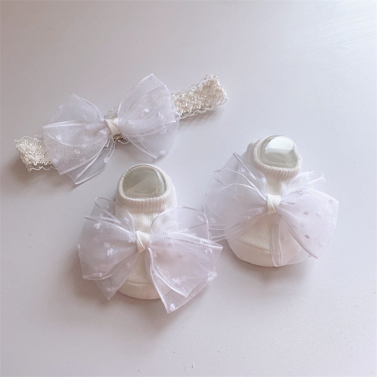 Generic Baby Princess Headband Socks Set Gift White/Dot Bow (Bag) 