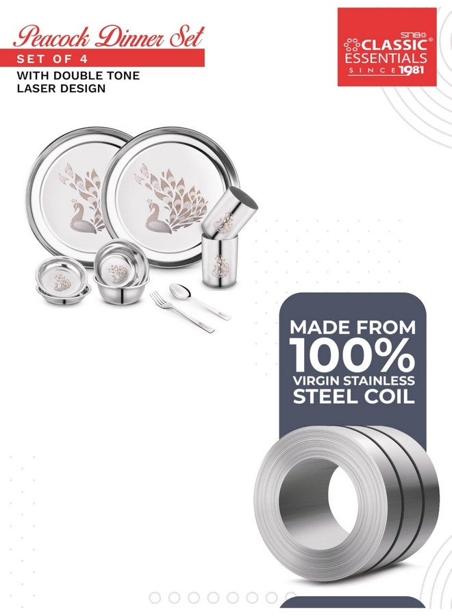 Classic Essentials Stainless Steel Dinner Set|Serves 4 People|Heavy Gauge|Kitchen Set|Permanent Laser-Peacock, Set of 24 - Image 5