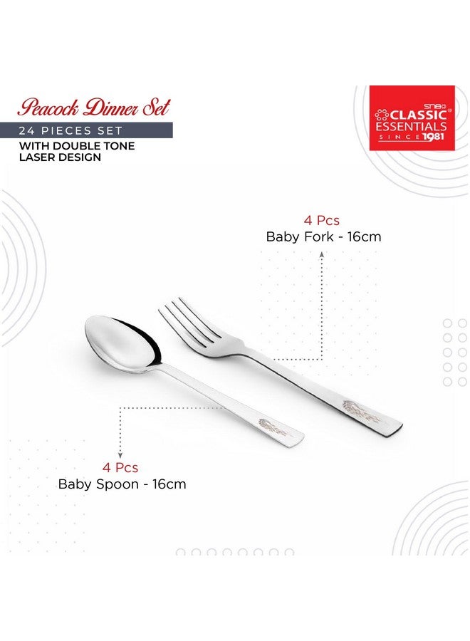 Classic Essentials Stainless Steel Dinner Set|Serves 4 People|Heavy Gauge|Kitchen Set|Permanent Laser-Peacock, Set of 24 - Image 4
