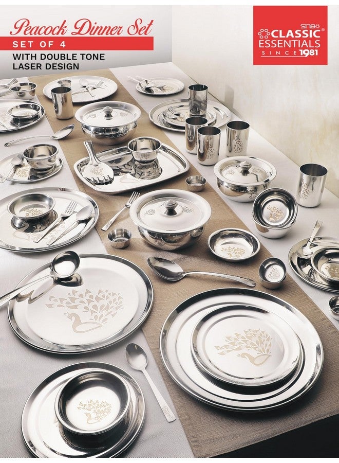 Classic Essentials Stainless Steel Dinner Set|Serves 4 People|Heavy Gauge|Kitchen Set|Permanent Laser-Peacock, Set of 24 - Image 2