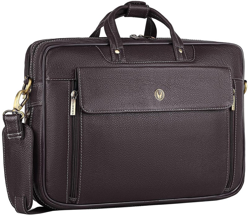 Wildhorn حقيبة مكتب جلدية أصلية للرجال - حقيبة لابتوب بحجم 15.6 بوصة مع أحزمة قابلة للتعديل، وأقسام متعددة، وتصميم أنيق واحترافي - متينة وأنيقة مع ضمان لمدة سنة واحدة. - Image 1