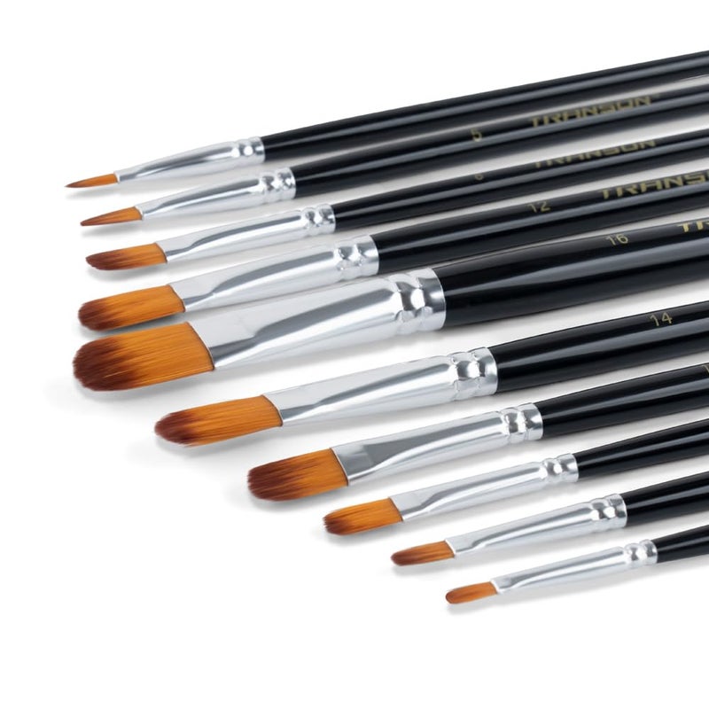 Transon Synthetic Filbert Paint Brush Set 10pcs for Acrylic Watercolor Gouache Art Painting and Body Craft Painting - Image 4