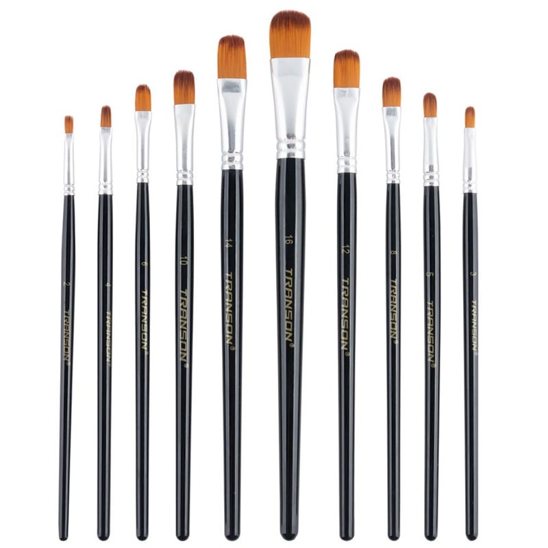 Transon Synthetic Filbert Paint Brush Set 10pcs for Acrylic Watercolor Gouache Art Painting and Body Craft Painting - Image 2