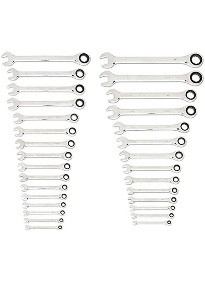 GearWrench - 30 Piece 12 Point Ratcheting Combination Sae Metric 1 4 1 Inch 8 24 Mm Wrench Set With Wrench Racks 86702 - Image 1
