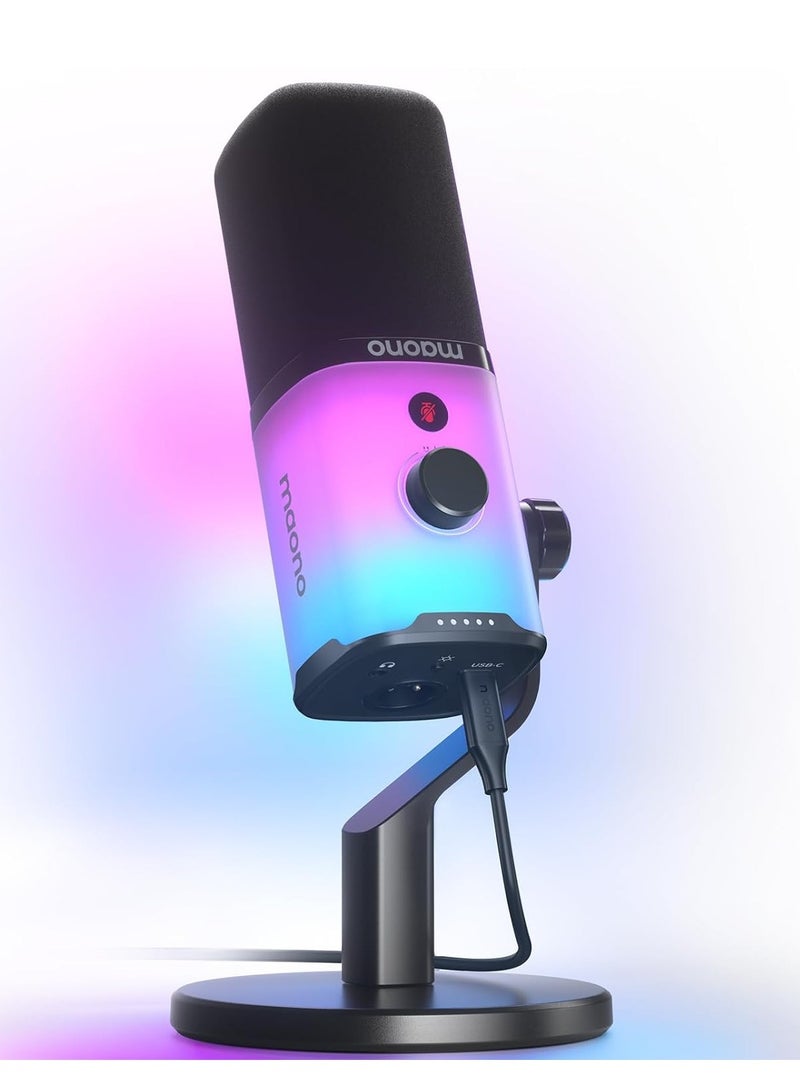 ماونو MAONO XLR/USB Gaming Microphone with Software, Dynamic PC Microphone with RGB for Streaming Podcast Vocal Recording, Computer Mic with Noise Cancellation, Mute Button, Gain Knob - Image 1
