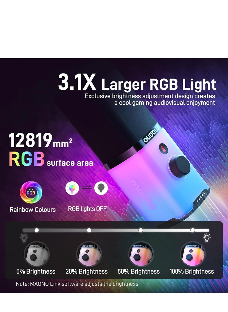 ماونو MAONO XLR/USB Gaming Microphone with Software, Dynamic PC Microphone with RGB for Streaming Podcast Vocal Recording, Computer Mic with Noise Cancellation, Mute Button, Gain Knob - Image 4
