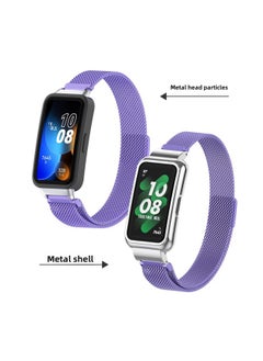For HuaweiBracelet 10 Strap For HuaweiBand987 Glory Bracelet Universal Wristband Milanese Strap-Color:11# Milan Dazzles With Purple-Specifications:Applicable To For HuaweiBand 10/9/8/7 Generation (with Metal Case)