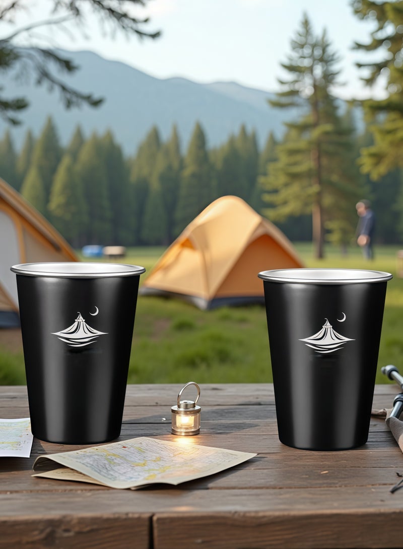 Premium Arabic Style Stainless Steel Cups, Outdoor Coffee Cups, Camping Cup with Cup Sleeves, Moon and tent design, 2pcs  - Image 1