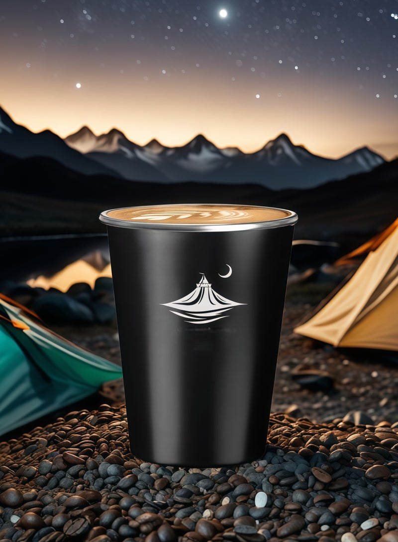 Premium Arabic Style Stainless Steel Cups, Outdoor Coffee Cups, Camping Cup with Cup Sleeves, Moon and tent design, 2pcs  - Image 2