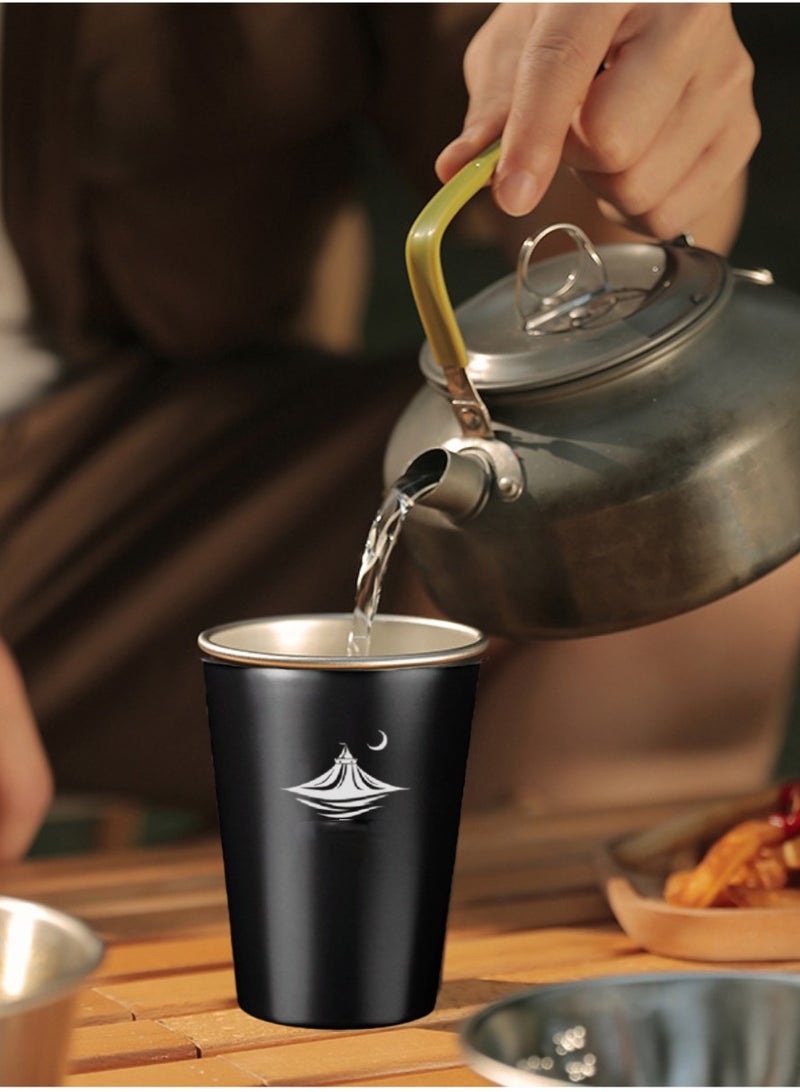 Premium Arabic Style Stainless Steel Cups, Outdoor Coffee Cups, Camping Cup with Cup Sleeves, Moon and tent design, 2pcs  - Image 3