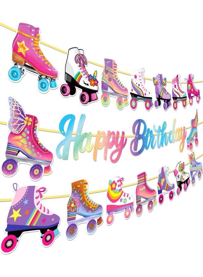 Lide Road 3Pcs Roller Skate Happy Birthday Banner Roller Skate Party Decorations Retro Hip Hop Rollers Skating Birthday Party Banner for 80s 90s Theme Decor Supplies - Image 3