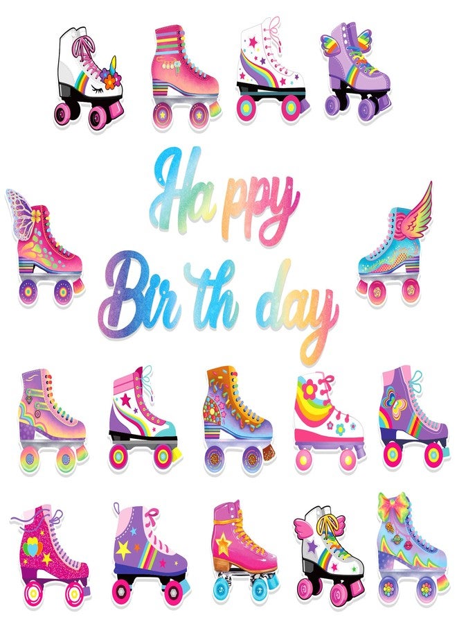 Lide Road 3Pcs Roller Skate Happy Birthday Banner Roller Skate Party Decorations Retro Hip Hop Rollers Skating Birthday Party Banner for 80s 90s Theme Decor Supplies - Image 2