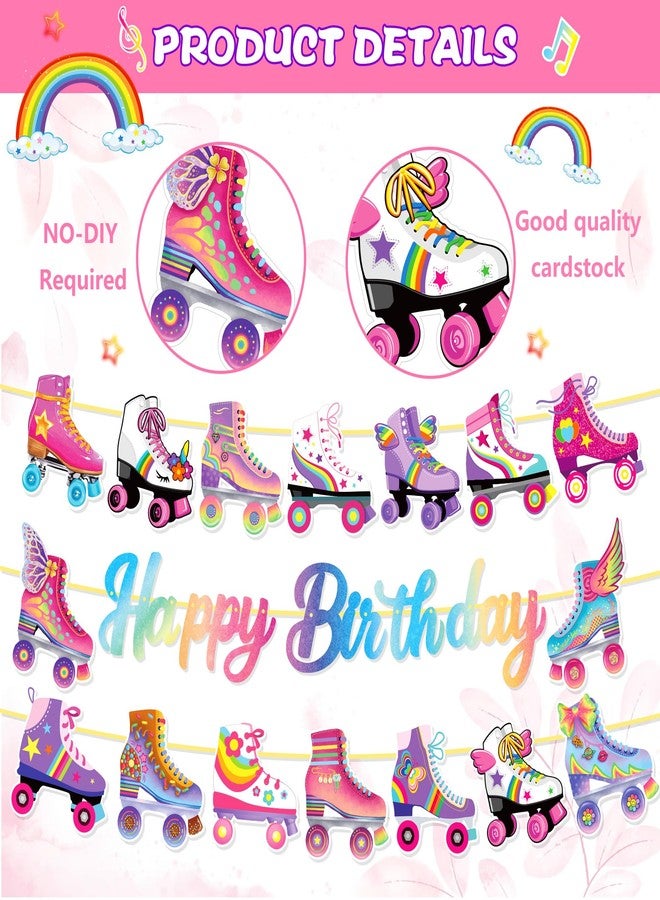Lide Road 3Pcs Roller Skate Happy Birthday Banner Roller Skate Party Decorations Retro Hip Hop Rollers Skating Birthday Party Banner for 80s 90s Theme Decor Supplies - Image 4