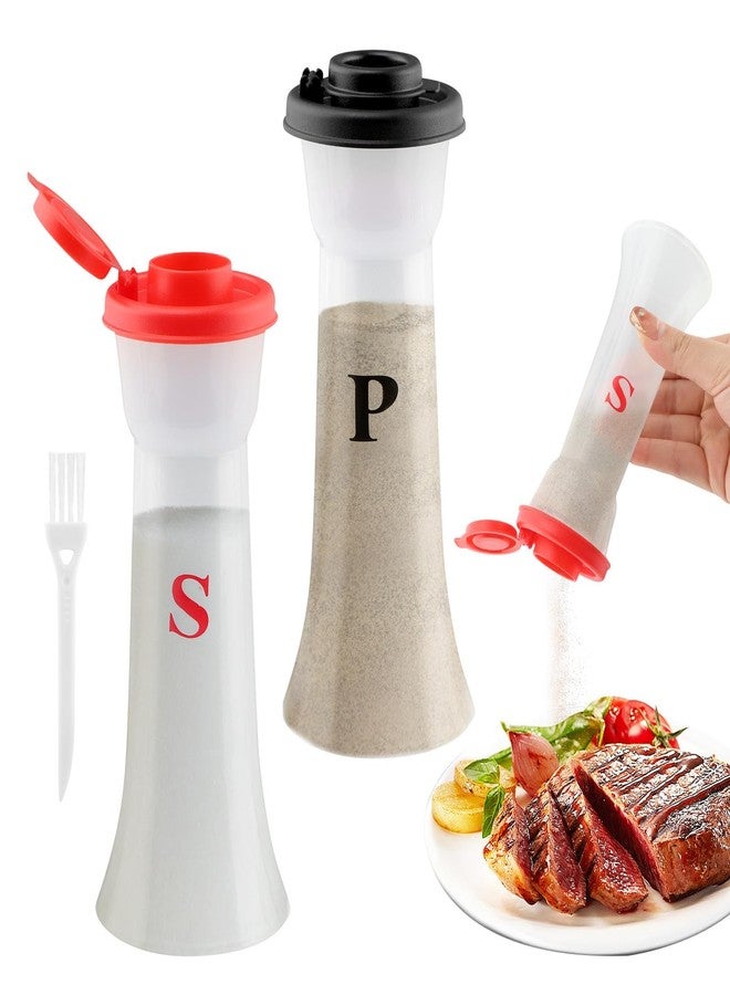 QWLWBU Set of 2 Salt and Pepper Shakers with Lids,Large Hourglass Moistur-e Proof Salts Shaker Pepper Food Containers for Cooking Kitchen Baking Salt Candy, Red and Black - Image 1
