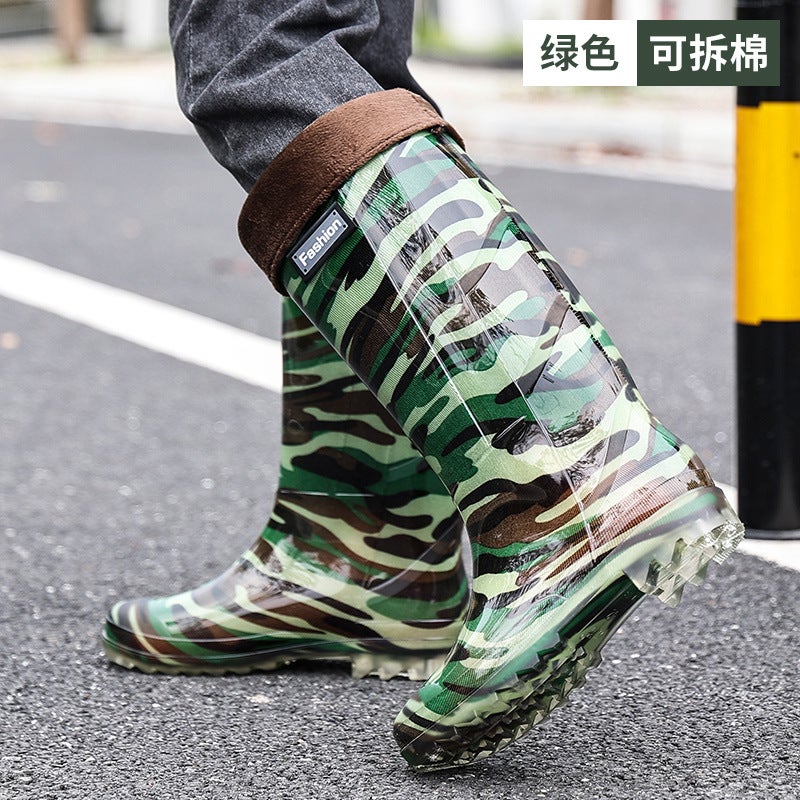 Fashionable Mens Tall Rain Boots Warm Lined Slip-Resistant118 High tube-camouflage Cotton 118 High tube-camouflage Cotton 