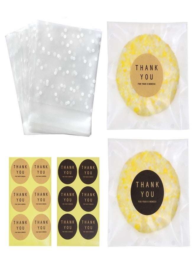 Mini Skater Self Sealing Cellophane Bag Cookie Bags 100 Pcs Individual Treat Bags with Thank You Stickers for Cookies Brownies Candy Desserts Bakery Gifts Giving Party Favors (White Polka Dot, 4 x 4 - Image 1
