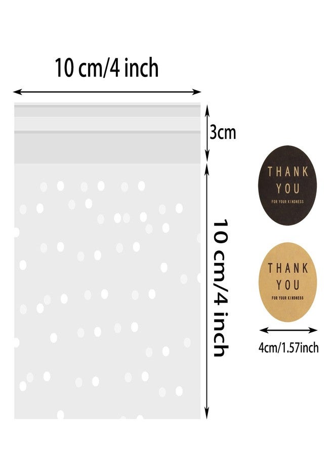 Mini Skater Self Sealing Cellophane Bag Cookie Bags 100 Pcs Individual Treat Bags with Thank You Stickers for Cookies Brownies Candy Desserts Bakery Gifts Giving Party Favors (White Polka Dot, 4 x 4 - Image 2