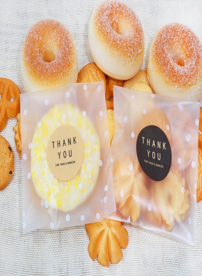 Mini Skater Self Sealing Cellophane Bag Cookie Bags 100 Pcs Individual Treat Bags with Thank You Stickers for Cookies Brownies Candy Desserts Bakery Gifts Giving Party Favors (White Polka Dot, 4 x 4 - Image 4