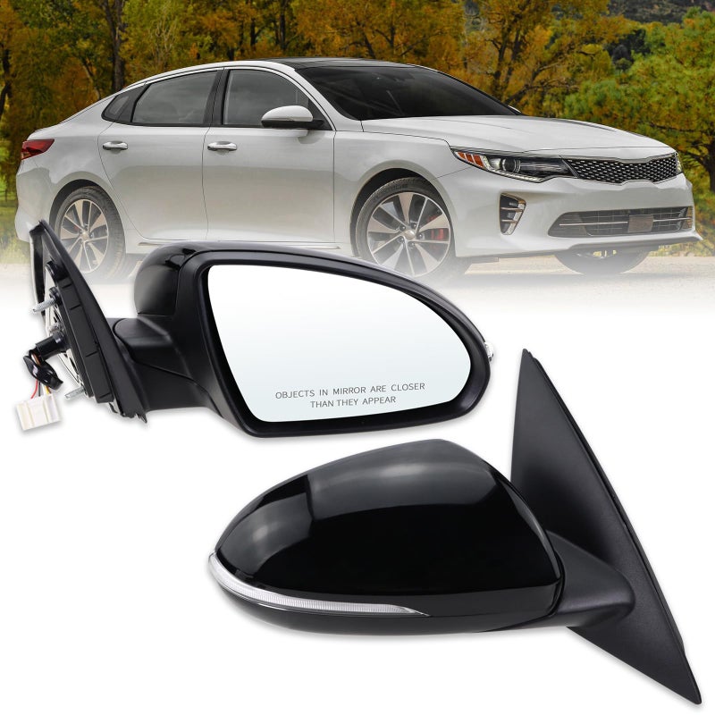Lqito Right Passenger side Mirror Compatible with 2016 2017 2018 Kia Optima with Manual folding Power Glass With Turn Signal Black ReplaceKI13212005 Pins