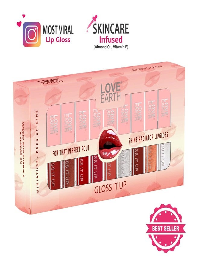 Love Earth Liquid Lip Gloss Pack Of 9 For Soft & Dewy Lips Enriched with Vitamin E & Almond Oil Lip Color For Glossy Look |Lightweight Non Sticky Lip shiner For Moisturizing Lips (Multicolor)2ml Each - Image 2