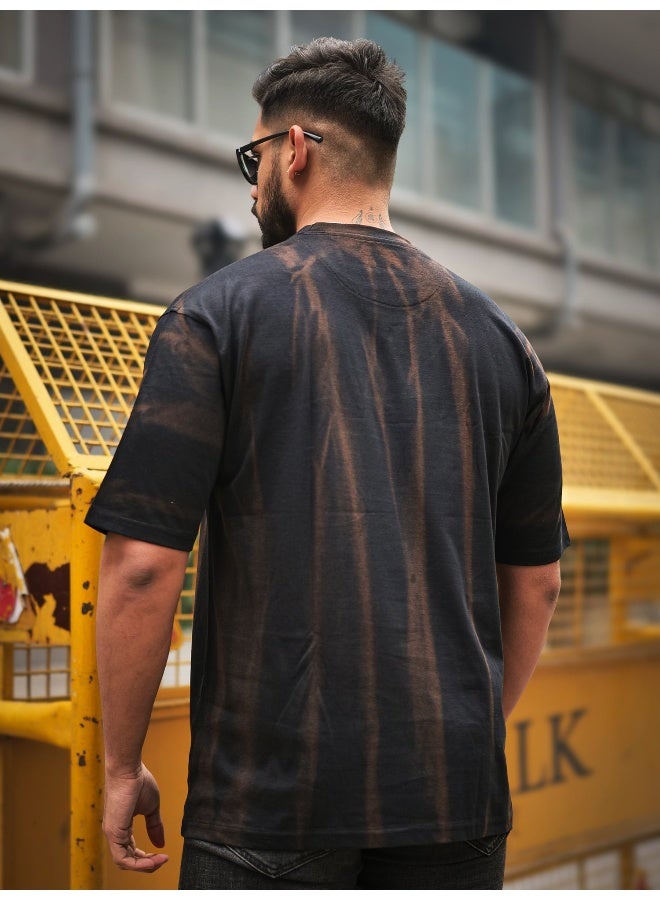 Maniac Maniac Mens Madness Acid Wash Round Neck 3/4th Sleeve Black & Brown Cotton T-Shirt  - Image 5