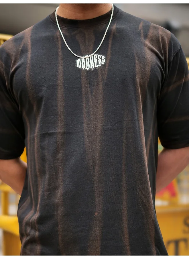 مانياك Maniac Mens Madness Acid Wash Round Neck 3/4th Sleeve Black & Brown Cotton T-Shirt