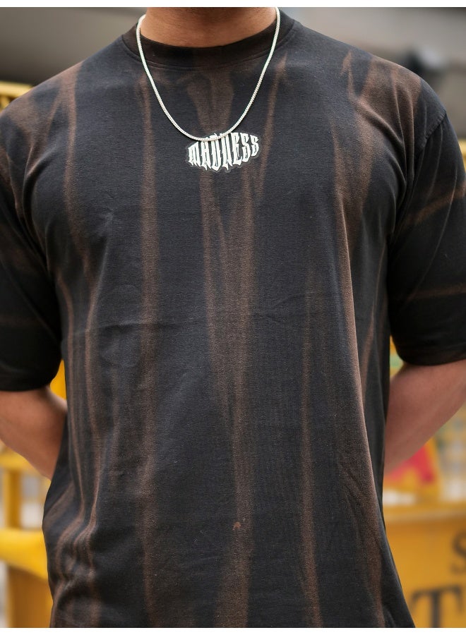 Maniac Maniac Mens Madness Acid Wash Round Neck 3/4th Sleeve Black & Brown Cotton T-Shirt  - Image 2