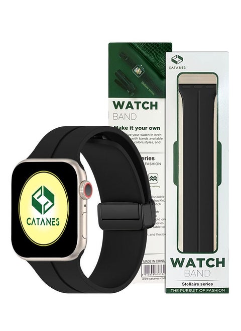 Apple Watch Band 42mm 44mm 45mm 49mm Magnetic Band D-buckle Silicone Sport Strap Replacement Wrist Band Black