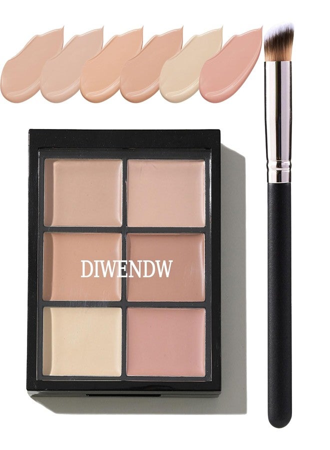 DWDiWen باليت كونسيلر مصحح بستة ألوان، باليت مصحح الألوان، باليت كريم أساس سائل مرطب بتغطية كاملة مع فرشاة لتحديد ملامح الوجه - Image 1