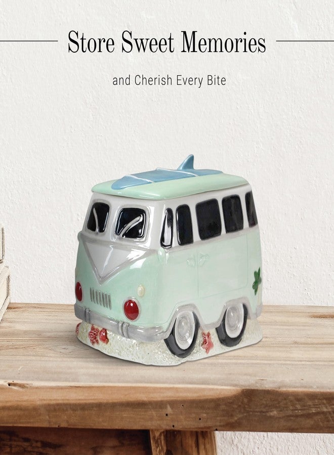 Young's Inc. Ceramic Cookie Jar - Cute Kitchen Counter Storage Canister with Lid - Perfect for Cookies, Coffee, Tea, Candy, Dog Treats, and More - Camper Van - Green, White, Blue - Image 2