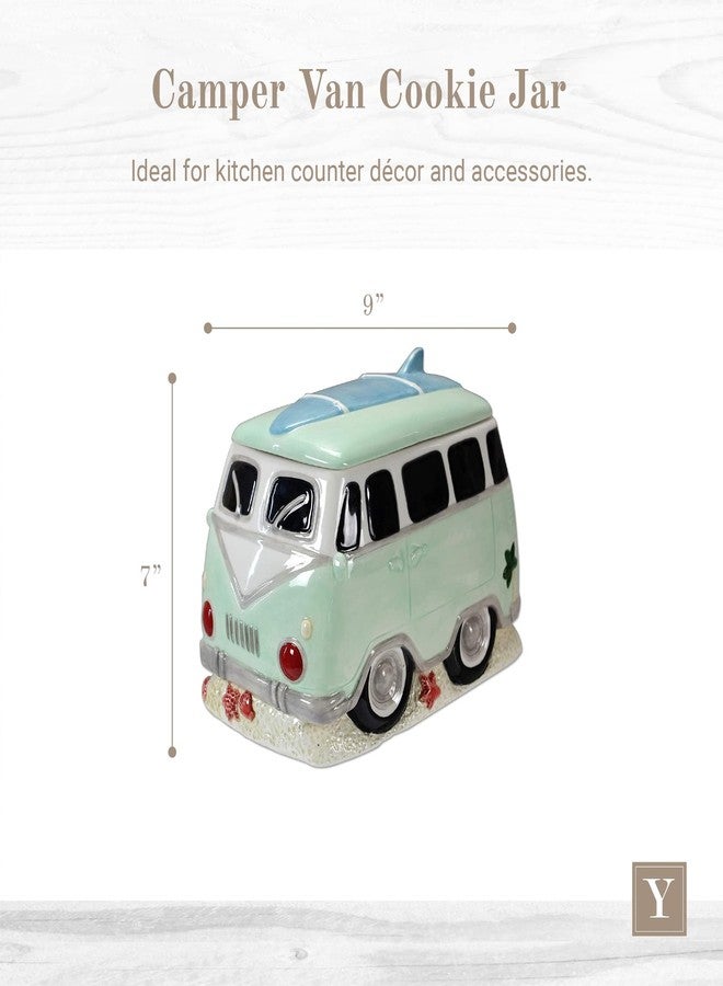 Young's Inc. Ceramic Cookie Jar - Cute Kitchen Counter Storage Canister with Lid - Perfect for Cookies, Coffee, Tea, Candy, Dog Treats, and More - Camper Van - Green, White, Blue - Image 5