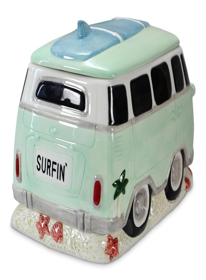 Young's Inc. Ceramic Cookie Jar - Cute Kitchen Counter Storage Canister with Lid - Perfect for Cookies, Coffee, Tea, Candy, Dog Treats, and More - Camper Van - Green, White, Blue - Image 1