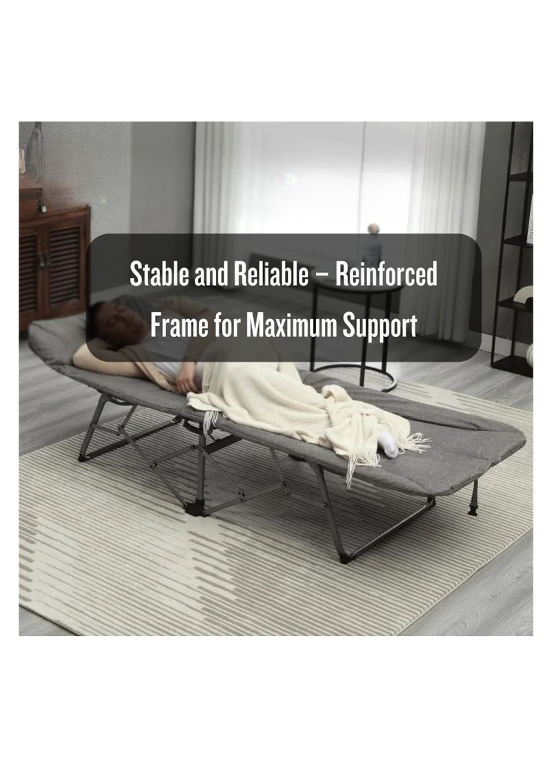 Foldable Camping Cot, Portable Sleeping Bed for Adults, Lightweight and Sturdy, Folding Cot for Camping, Office, Travel, and Outdoor Use, Compact, Easy to Carry, Durable Frame, Comfortable Design