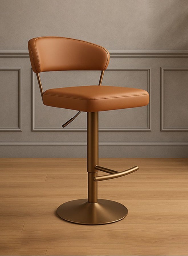 YI ONE Bar Chair & Bar Stool – Brown Fabric Seat with Metal Legs, Swivel Rotation, Adjustable Height, Footrest & Back Support for Kitchen & Home - Image 1