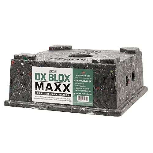Ekon OX BLOX MAXX Heavy Duty Trailer Jack Block - 10.5x10.5x4.5 Inches - 6.8 lbs Weight - 5th Wheel RV Jack Block for 9" Round Feet - 9" and Smaller Feet Nest Securely Within Ridges - Image 1