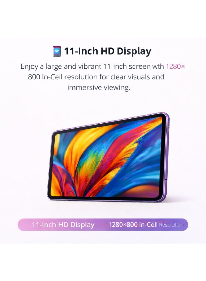 Telzeal P201 11-Inch Tablet (Purple), 12GB RAM + 512GB ROM, 10000mAh Battery, Dual SIM, 8MP+13MP Camera, Android 13, with Keyboard, Mouse & Accessories - Image 2