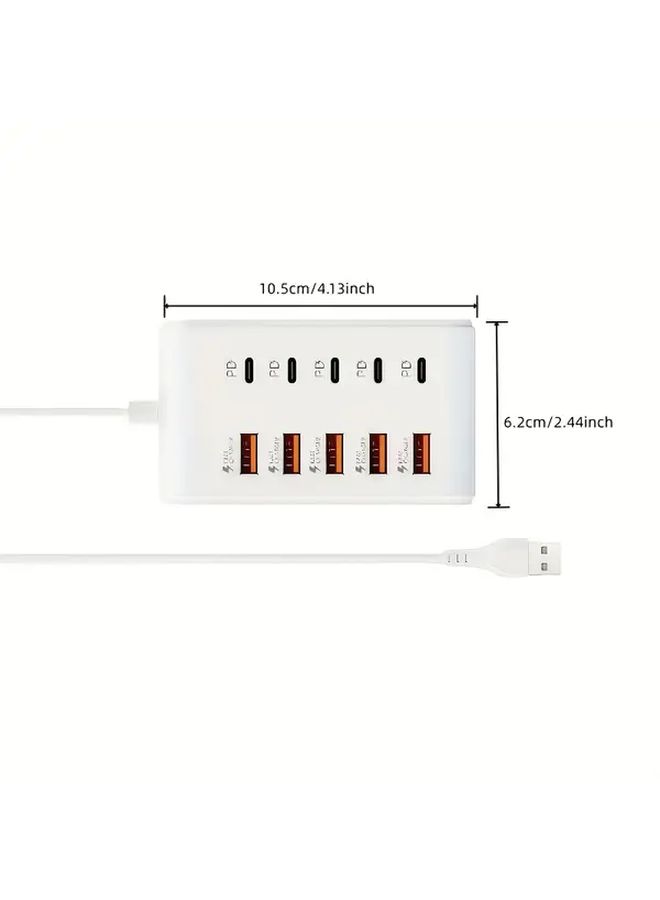 10-in-1 USB Hub with 5 Type C PD and 5 USB A Ports 66W Fast Charging White Compact Design for Tablets Laptops Smartphones High Speed Multi Device Compatibility Durable Construction Powered Charging Station - Image 2